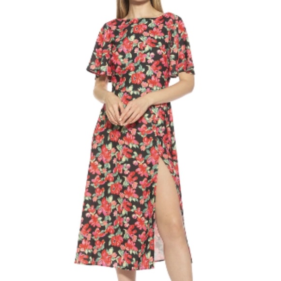 Alexia Admor Dresses & Skirts - NWT Alexia Admor NY Womens Black Floral Flutter Sleeve Midi Dress High Slit
